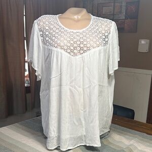Abercrombie & Fitch White Crochet Yoke Flutter Sleeve Blouse